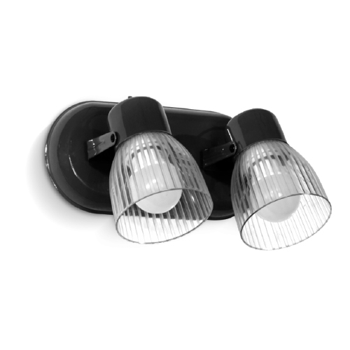 Aplique 2 luces E27 con base redonda y tulipa de policarbonato raye negro